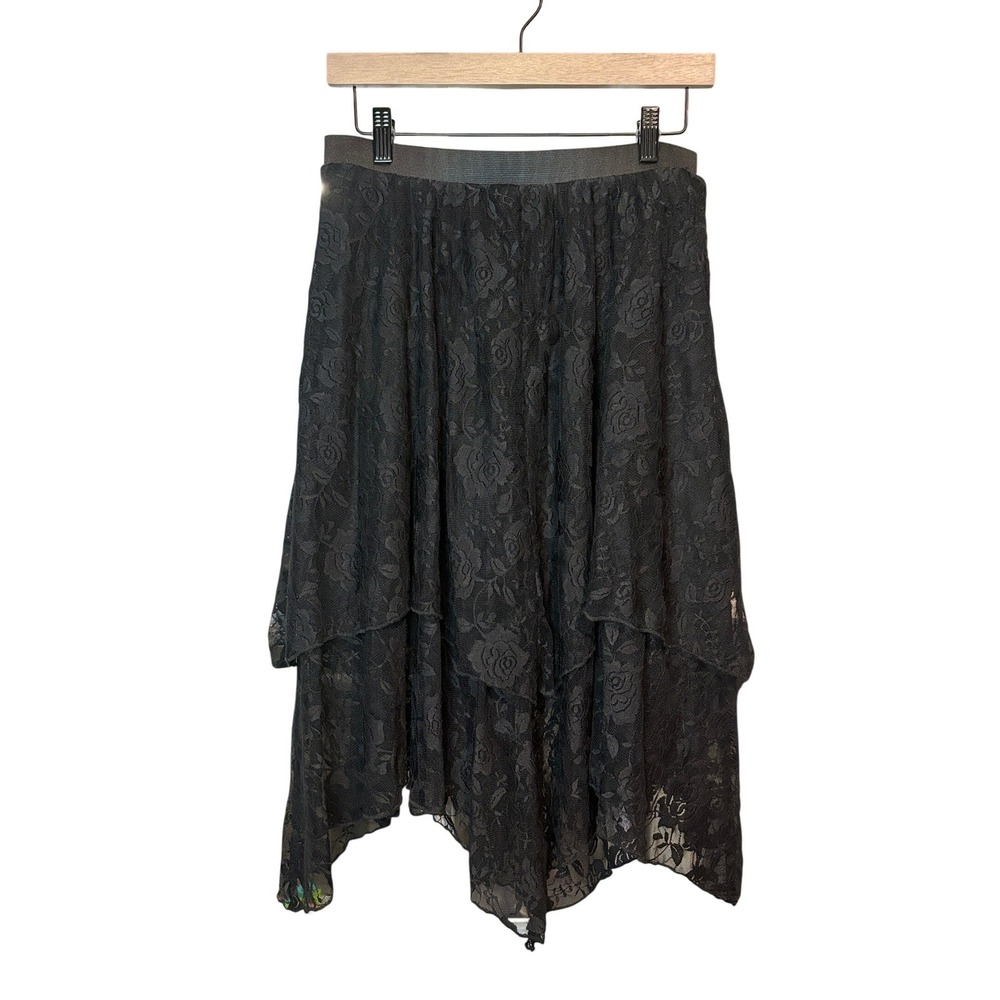 Romwe Black Lace Skirt Women Large Floral Asymmetrical Layered Gothic Mesh